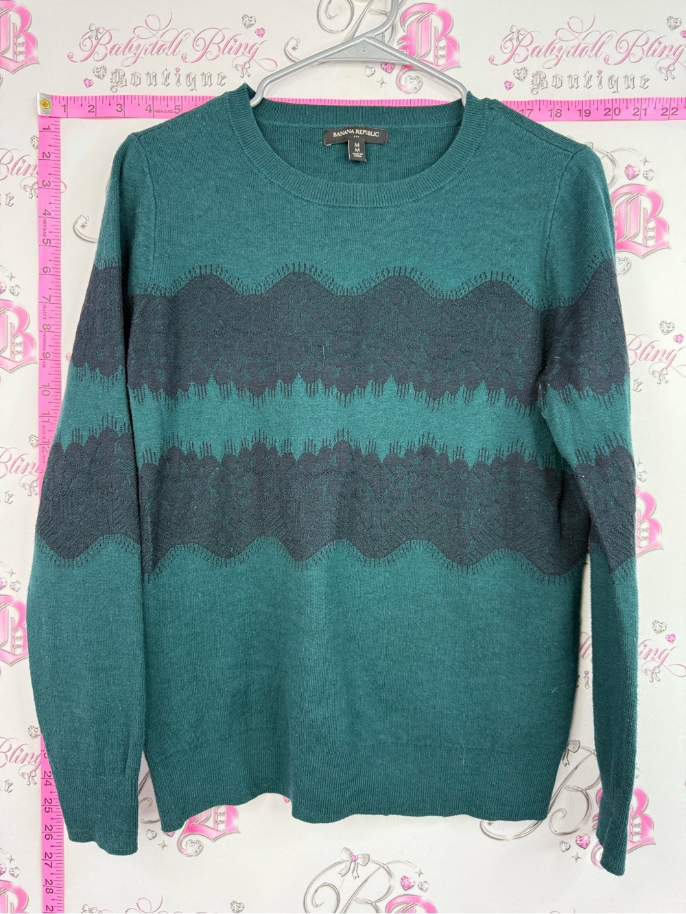 Banana Republic top sweater Teal and Charcoal Wave-Pattern Crewneck Sweater
